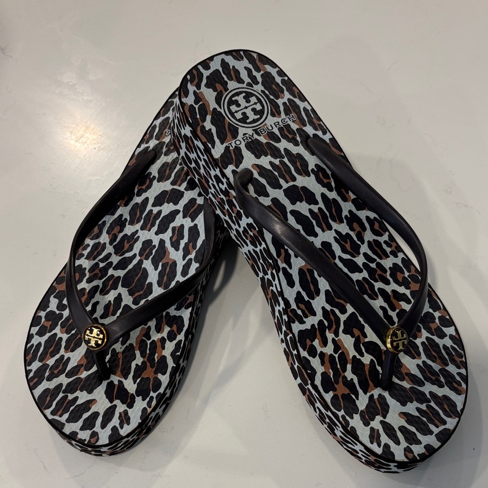 Tory Burch Animal Print Sandals - Black and Brown